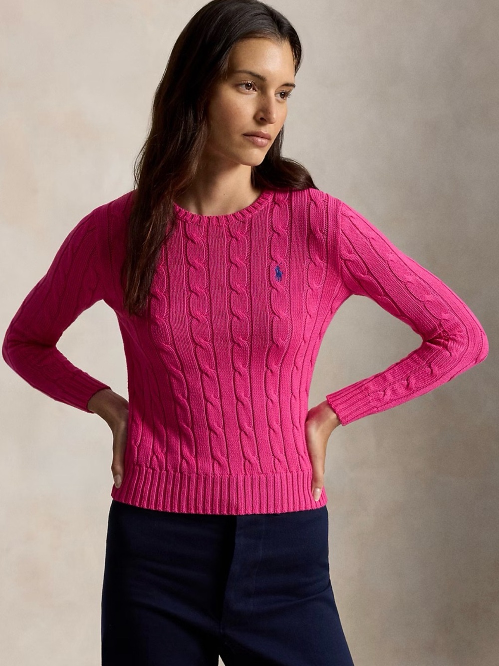 Ralph Lauren Fuchsia Cable-Knit Crewneck Sweater